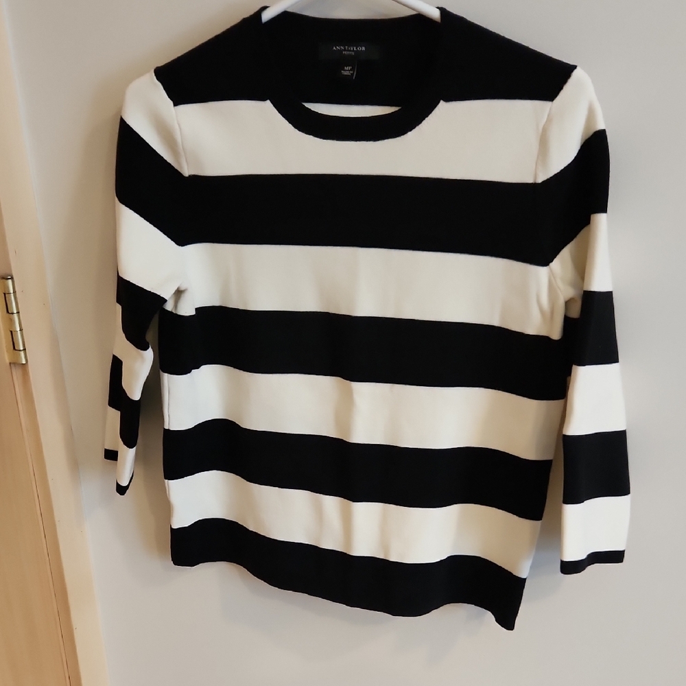 Ann Taylor Bold Black and White Striped Top